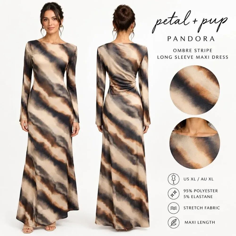 Petal + Pup Pandora Ombre Stripe Long Sleeve Maxi Dress XL NWT